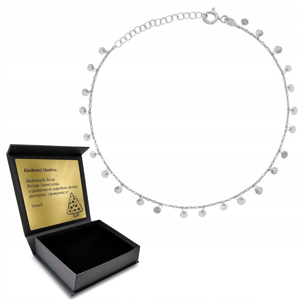 Bransoletka Srebrna Na Nogę Delikatna Urzekająca Śliczna Pudełko Z Grawerem