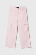 Spodnie i spodenki dla dziewczynek - Guess spodnie dziecięce kolor różowy gładkie - miniaturka - grafika 1