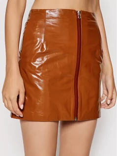 Spódnice - Remain Spódnica skórzana Katy RM377 Brązowy Regular Fit - grafika 1