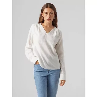 Bluzki damskie - VERO MODA Vmlena Ls Pleat Top WVN Noos bluzka damska, Snow White, XS - grafika 1