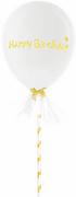 Balony i akcesoria - Zestaw balon Happy Birthday z tiulem biały - miniaturka - grafika 1