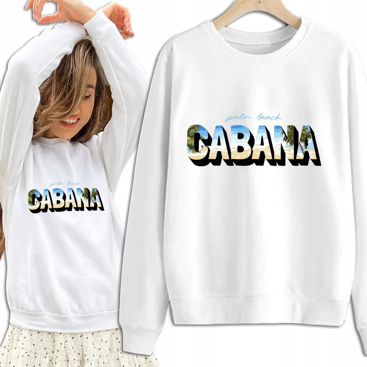 Bluza Damska Biała Dresowa CABANA BEACH Kobiece Dziewczęce Wzory Rozmiar M