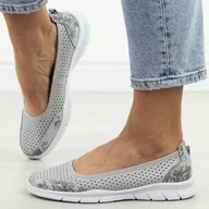 Baleriny - Szare ażurowe skórzane baleriny damskie Vinceza 95323 - miniaturka - grafika 1