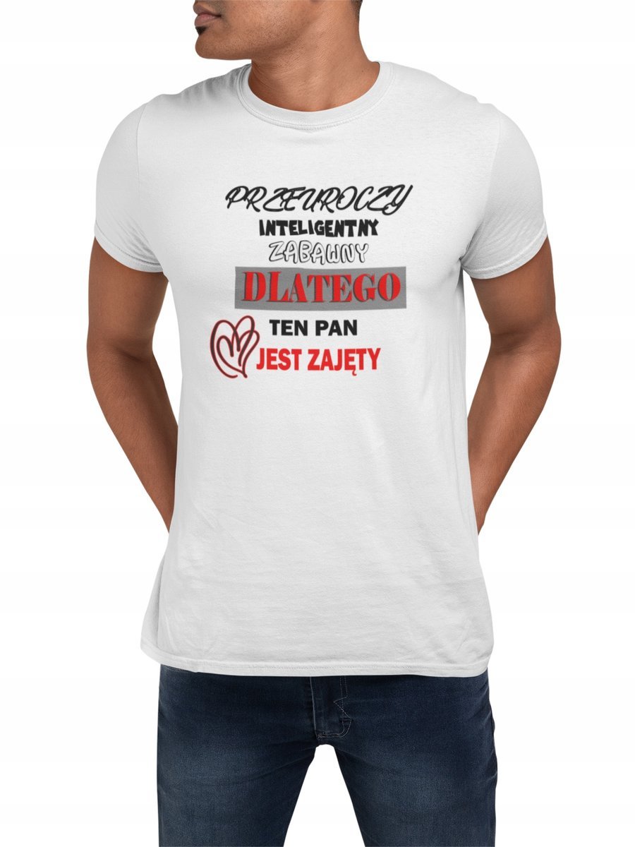 KOSZULKA T-SHIRT MĘSKA Z NADRUKIEM PREZENT SPORT BAJKI NAPISY RÓŻNE- L