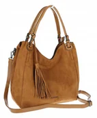 Torebki damskie - Torebka damska shopper worek zamsz A4 elegancka lekka torba S3999 Brązowa - miniaturka - grafika 1