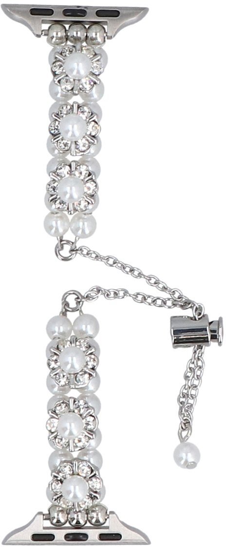 GlacierX Nowa bransoleta do smartwatcha GlacierX Slider Clasp Blossom Charm Bracelet Pearl Gleam do Apple Watch 38/40/41mm Srebrno-perłowa