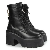 Botki damskie - Carinii B9923-E50 czarne botki workery damskie klocek platforma modne r.36 - miniaturka - grafika 1