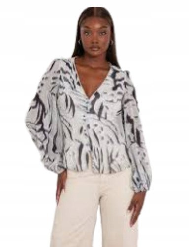 GUESS BLUZKA DAMSKA WZORZYSTA Z DEKOLTEM SEREK Z DŁUGIM RĘKAWEM M 2CB