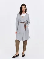 Swetry damskie - Szary kardigan z wiązaniem - miniaturka - grafika 1