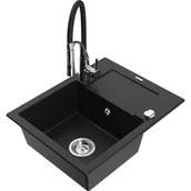 Zlewozmywaki z baterią - Mexen Enzo zlewozmywak granitowy 1-komorowy z ociekaczem i baterią kuchenną Aster, czarny - miniaturka - grafika 1