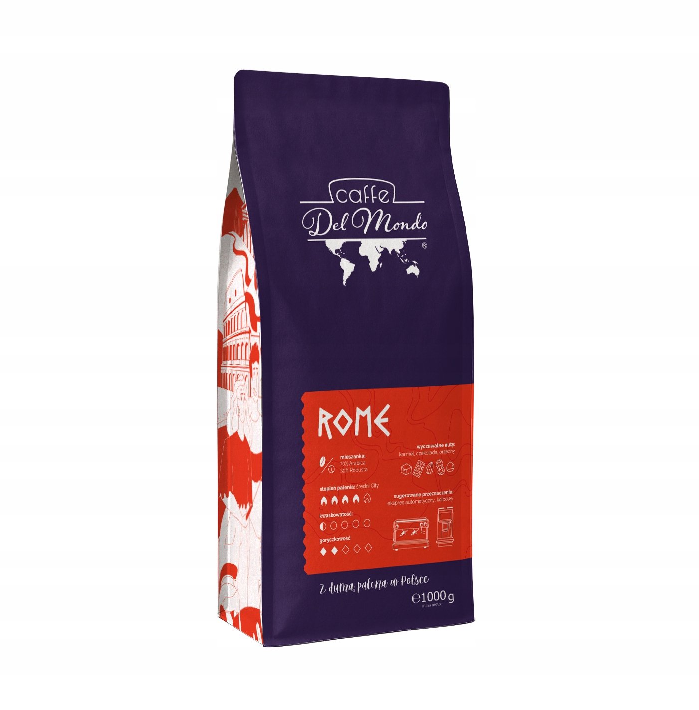 Kawa Ziarnista Caffedelmondo Rome 70% Arabica 30% Robusta 1KG Palona W Pl