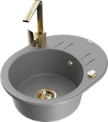 Zlewozmywaki z baterią - Mexen Kevin zlewozmywak granitowy 1-komorowy z ociekaczem i baterią kuchenną Rita, szary - 6517-71-670300-50 - miniaturka - grafika 1