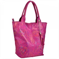 Torebki damskie - Torba worek skóra naturalna fuksja wzór kwiaty Borse in Pelle - miniaturka - grafika 1