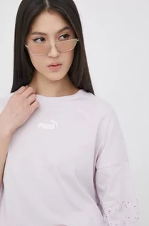 Koszulki i topy damskie - Puma t-shirt bawełniany kolor fioletowy - grafika 1