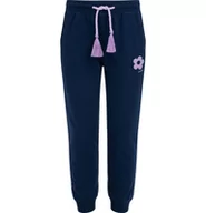 Spodnie i spodenki dla dziewczynek - Spodnie dresowe dla dziewczynki, z kwiatkiem, granatowe 3-8 lat - miniaturka - grafika 1