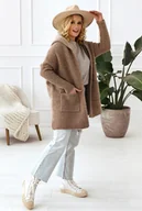 Swetry damskie - Długi kardigan z kapturem - latte One size Sploty - miniaturka - grafika 1