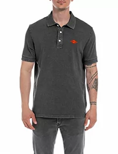 Replay Męska koszulka polo z krótkim rękawem z bawełny, 099 Blackboard, M - Koszulki męskie - miniaturka - grafika 1