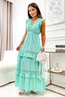 Sukienki - SUKIENKA MAXI Z GUMĄ W PASIE I AŻUROWYMI WSTAWKAMI-TURKUSOWA - Olika - miniaturka - grafika 1