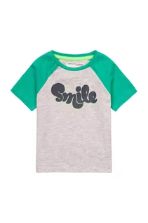Bluzki dla niemowląt - T-shirt niemowlęcy szary z napisem Smile - grafika 1