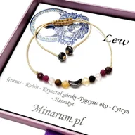 Bransoletki - Bransoletka znak zodiaku Lew Cytryn Tygrysie Oko Granat bransoletka z kamieni naturalnych - miniaturka - grafika 1