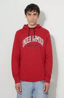 Bluzy męskie - Under Armour bluza męska kolor czerwony z kapturem z nadrukiem - grafika 1