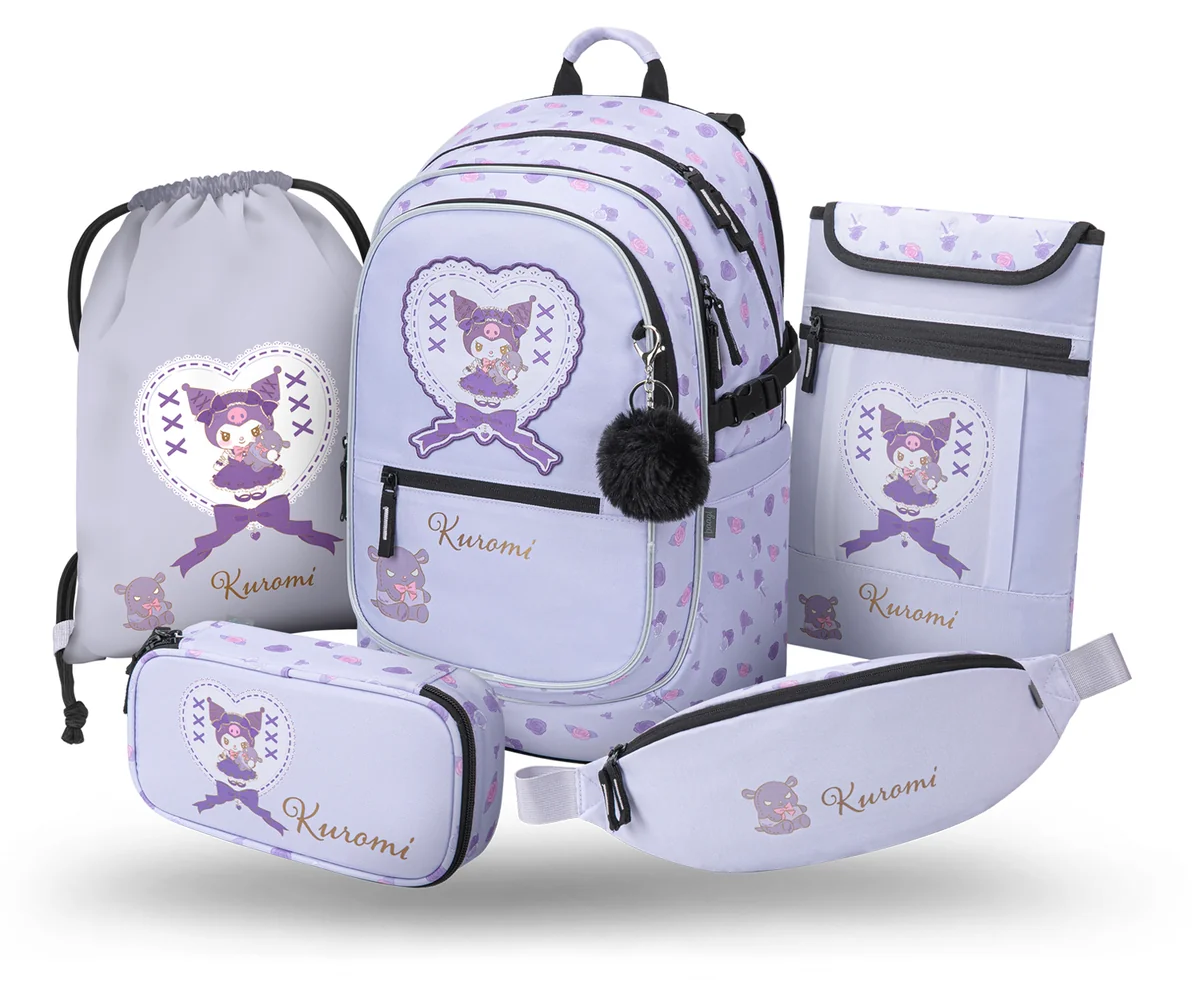 Zestaw Szkolny 5w1 BAAGL Plecak szkolny Core Kuromi Sweet One Ergonomiczny 25L 29x43x20 cm Czarny dla dziewczynki + Piórnik, Worek na buty, Nerka, E..