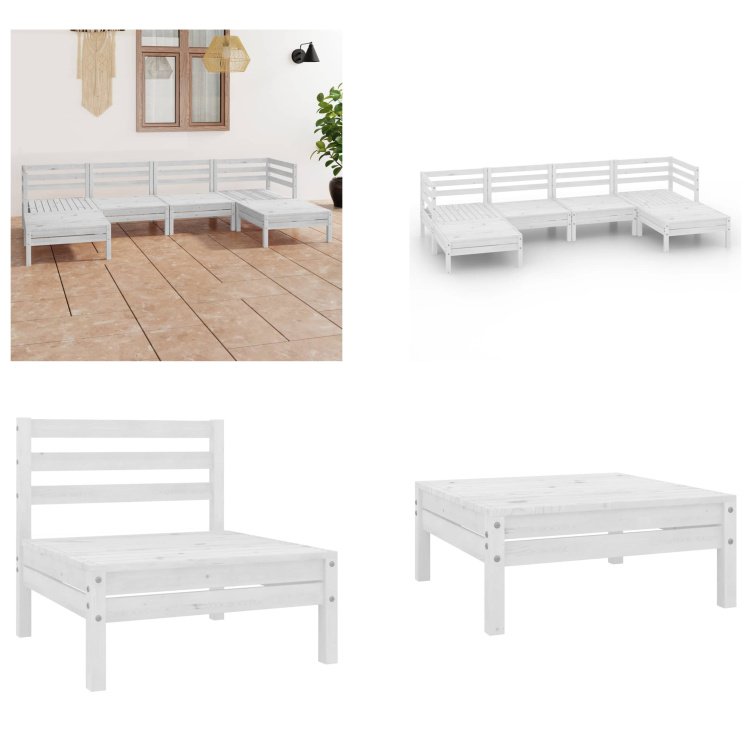 vidaXL 6-częściowy zestaw wypoczynkowy do ogrodu biała lita sosna - Zestaw mebli ogrodowych - Zestawy mebli ogrodowych - Zestawy mebli ogrodowych - Zestawy ogrodowe