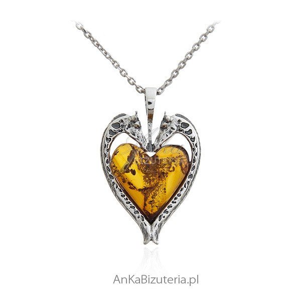 ankabizuteria.pl Zawieszka srebrna z bursztynem oksydowana Serduszko