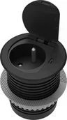 Gniazdka elektryczne - Orno Gniazdo meblowe ?6cm wpuszczane w blat z pokrywką, ładowarką USB i przewodem 1,9m, 1x2P+Z French, 1xUSB typ C; 20W, czarne - miniaturka - grafika 1