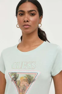 Guess t-shirt damski kolor zielony - Koszulki sportowe damskie - miniaturka - grafika 1