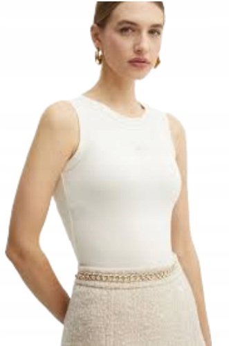 GUESS ECRU BLUZKA BEZ RĘKAWÓW Z GŁADKIEJ WISKOZY S GNA