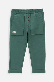 Spodnie i spodenki dla chłopców - Coccodrillo spodnie bawełniane niemowlęce kolor zielony gładkie - grafika 1
