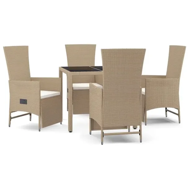 Zestaw mebli ogrodowych beżowy z rattanem PE, 4 fotele i stół 90x90x75 c