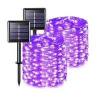 Lampy ogrodowe - Zestaw 2 lampek solarnych do użytku na zewnątrz, drut miedziany, wodoodporny, 12 metrów na lampkę, 100 diod LED (światło fioletowe) - miniaturka - grafika 1