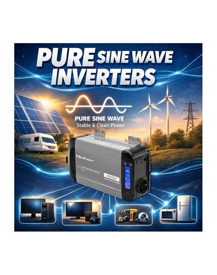 qoltec Przetwornica napięcia Pure Sine Wave 12V na 230V 500/1000W