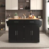Wózki kuchenne - Flieks wózek do serwowania wyspa kuchenna z 2 szufladami, wózek kuchenny z wysuwanym blatem, wózek kuchenny z 2 drzwiami, czarny - miniaturka - grafika 1