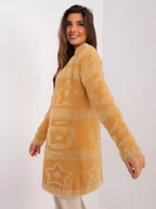 Swetry damskie - Sweter kardigan camelowy casual narzutka rękaw długi długość długa kieszenie - miniaturka - grafika 1