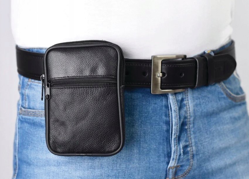 Saszetka Męska Torba Skórzana Do Paska Ręki Na Drobiazgi Czarna Pako Jeans