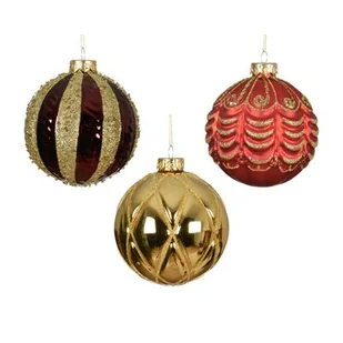 Bombka szklana 3 wzory czerwony/bordo/złoty 10 cm 1 szt. - Bombki - miniaturka - grafika 1