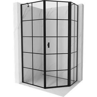 Mexen Mist kabina prysznicowa pięciokątna asymetryczna uchylna prawa 80 x 100 cm, czarna kratka, czarna - 8A8-080-100-70-77-P - Kabiny prysznicowe - miniaturka - grafika 1