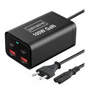 Ładowarki do telefonów - Ładowarka Sieciowa Zasilacz 100W Kostka GaN 3 Kabel AC 2x USB-C 65W 2x USB - miniaturka - grafika 1