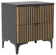 Szafki nocne - Czarny stolik z drewnianymi lamelami T5-W88 - miniaturka - grafika 1