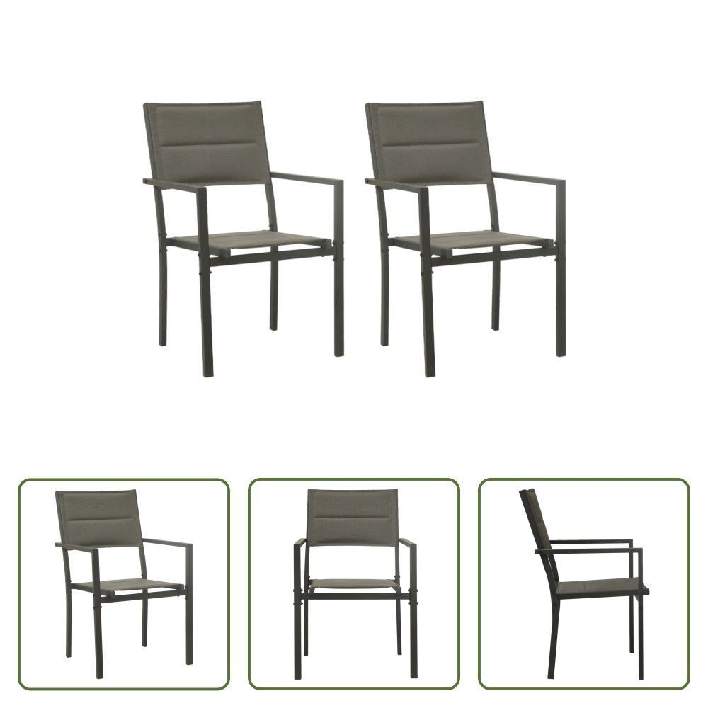 Krzesła ogrodowe Living Store 2 szt. Tkanina i stal w kolorze szarym i antracytowym