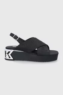 Sandały damskie - KARL Lagerfeld Lagerfeld sandały skórzane K-BLOK WEDGE damskie kolor czarny na platformie - grafika 1