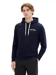 Męska bluza z kapturem i nadrukiem z logo TOM TAILOR, 10668-niebieski kapitan nieba, M - Bluzy męskie - miniaturka - grafika 1