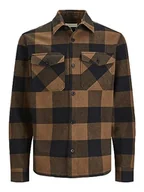 Koszule męskie - JACK & JONES Męska koszula Jprroy Check Overshirt L/S Sn na czas wolny, Elmwood/Checks:comfort fit, S - miniaturka - grafika 1