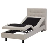 Łóżka - Beliani Łóżko beżowe tapicerowane regulowane elektrycznie 90 x 200 cm DUKE - miniaturka - grafika 1