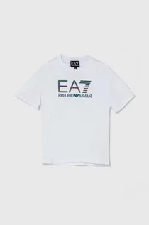 Koszulki dla chłopców - EA7 Emporio Armani t-shirt bawełniany dziecięcy kolor biały z nadrukiem - grafika 1