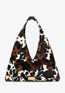 Torebki damskie - Torebka na ramię ze skóry naturalnej w zwierzęcy print czarno - kremowa - miniaturka - grafika 1