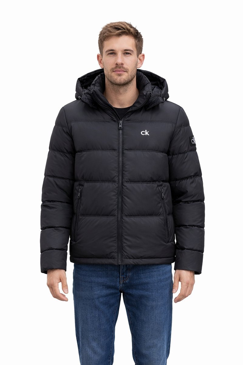 CALVIN KLEIN JEANS CZARNA MĘSKA KURTKA PIKOWANA Z KAPTUREM L 1I1E
